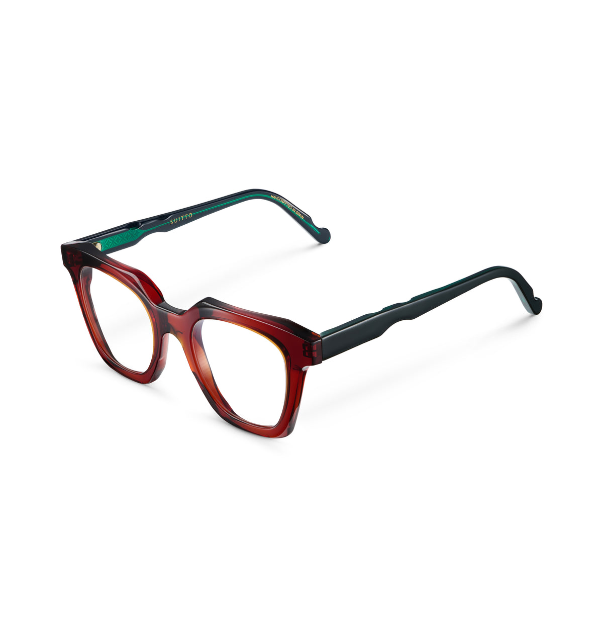 Gafas graduadas Suitto Aura para mujer, montura cuadrada de acetato, en terracota y verde