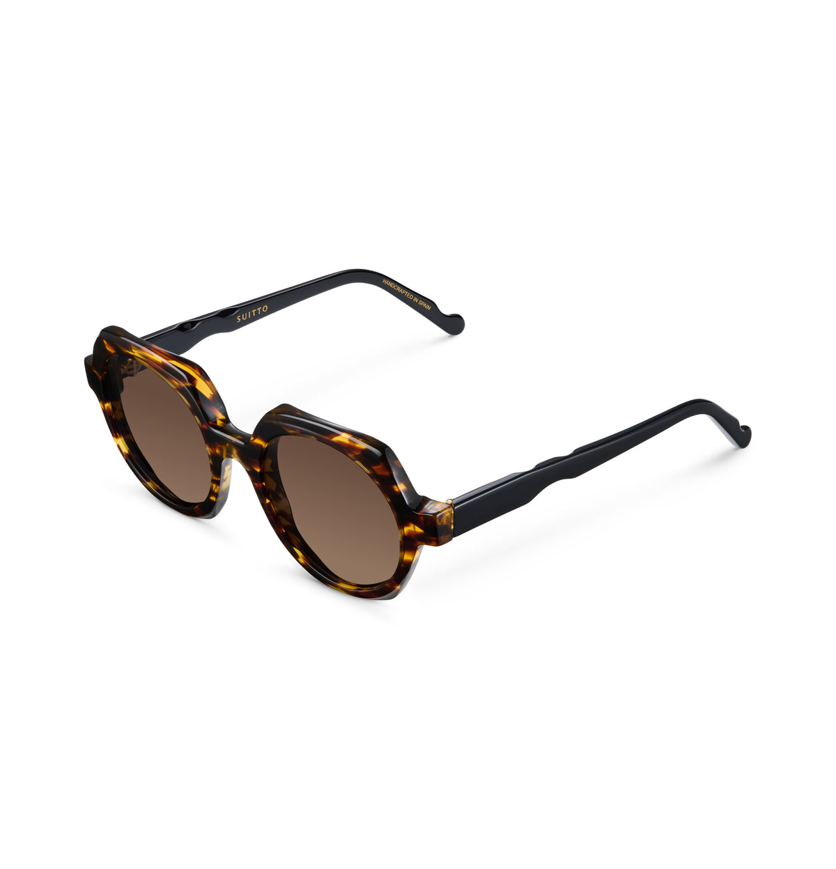 Gafas de sol Suitto Born para mujer, montura redonda de acetato, en carey ambar y negro