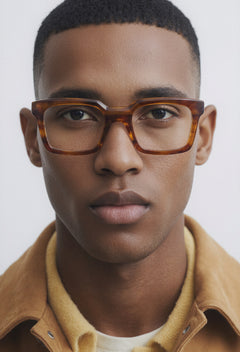 Hombre con gafas graduadas Cameo Carey Oliva de Suitto