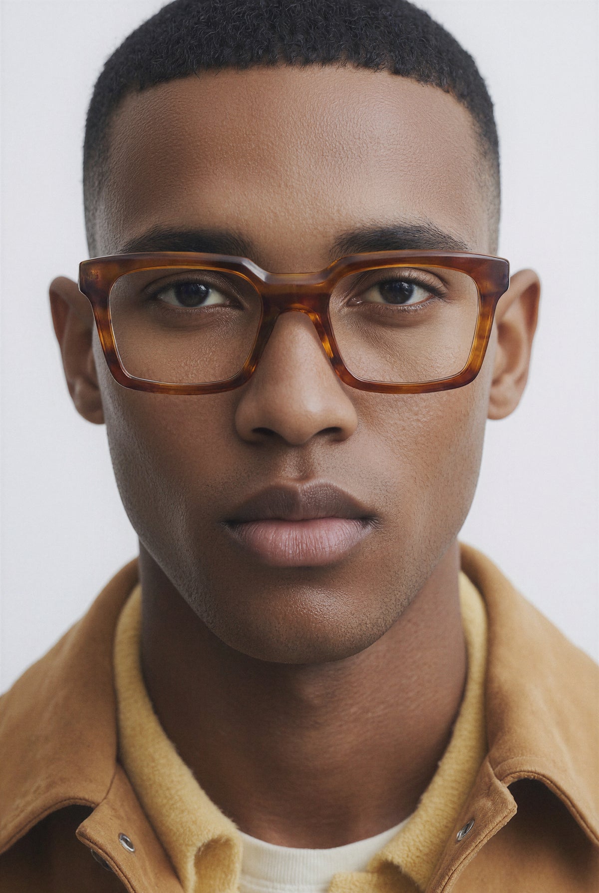 Hombre con gafas graduadas Cameo Carey Oliva de Suitto