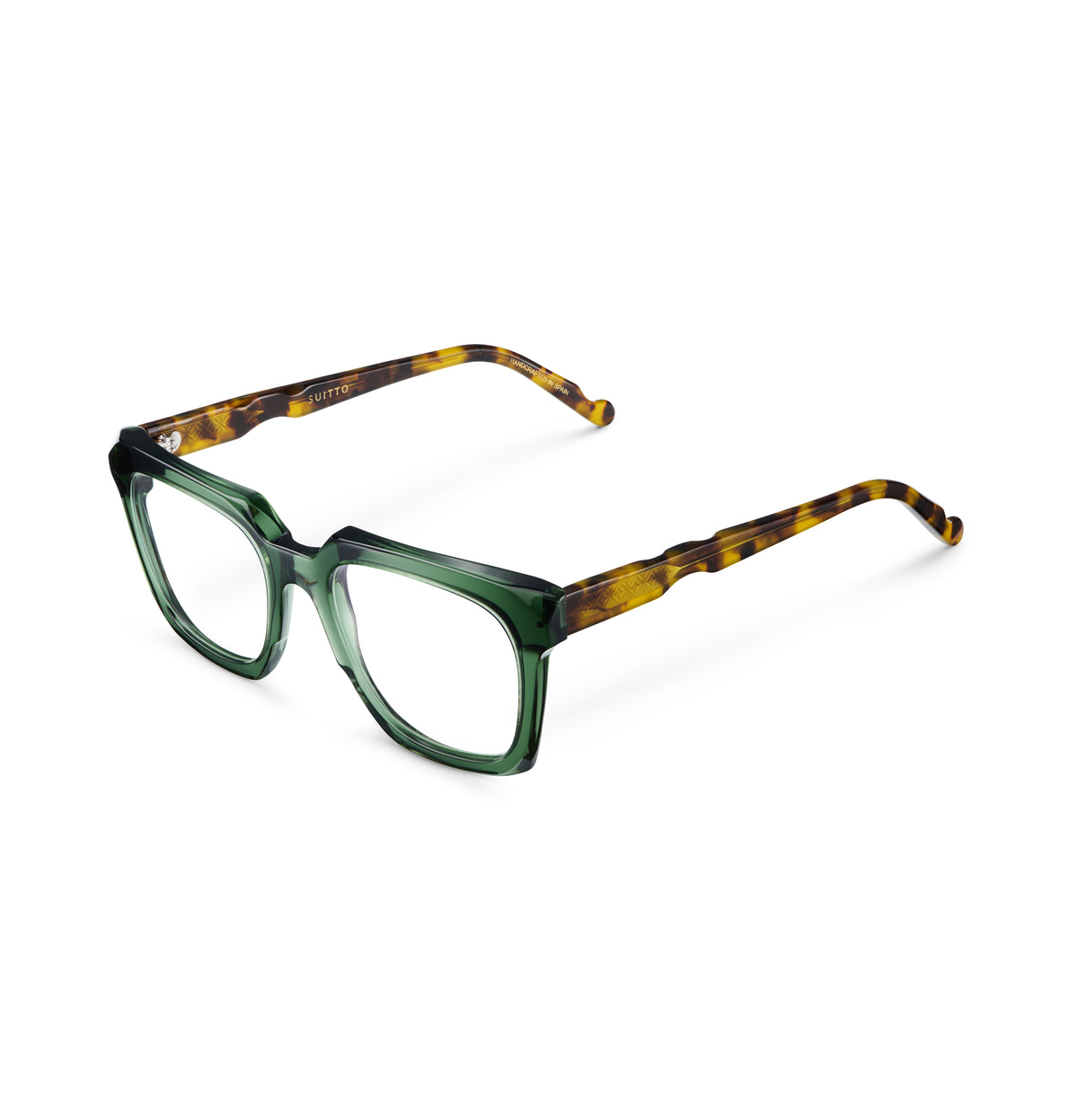 Gafas graduadas Suitto Canon para hombre, montura geométrica de acetato, en carey ambar y verde