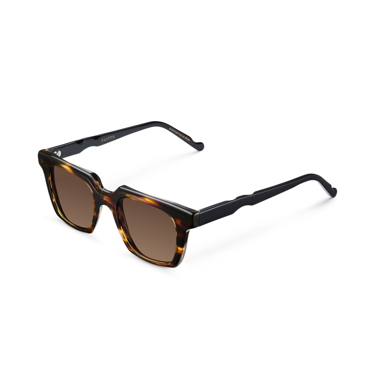 Gafas de sol Suitto Flash para hombre, montura cuadrada de acetato, en carey ambar y negro