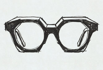 Ilustración técnica de una montura angular de gafas Suitto