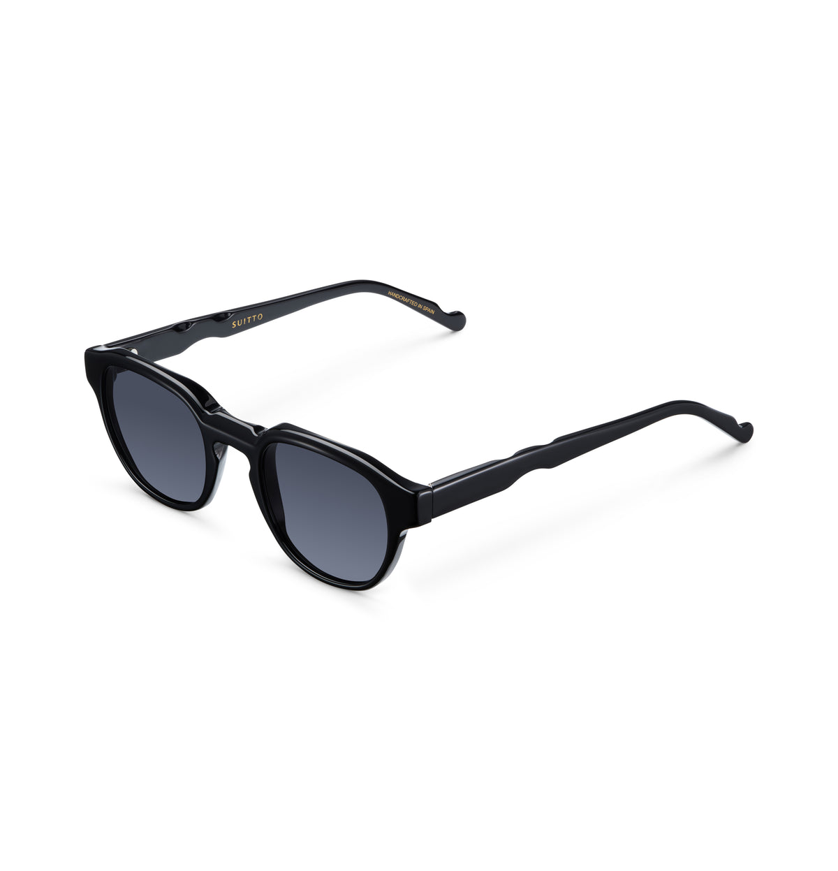 Gafas de sol Suitto Miró para hombre, montura redonda de acetato, en negro