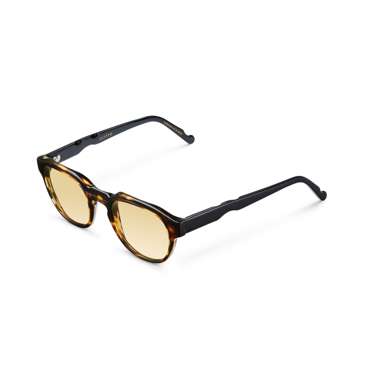 Gafas de sol Suitto Miró para hombre, montura redonda de acetato, en carey ambar y negro