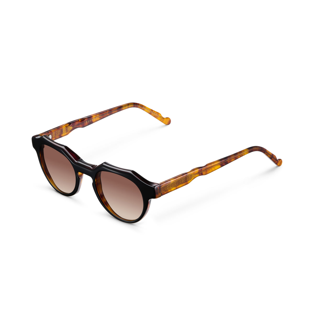 Gafas de sol Suitto Moiré para hombre, montura geométrica de acetato, en crema y carey ambar