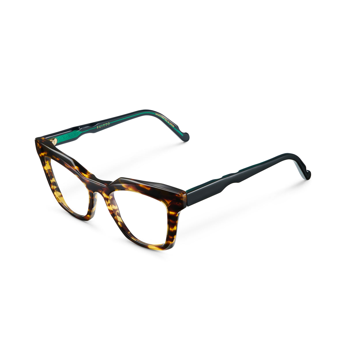 Gafas graduadas Suitto Platea para mujer, montura cat-eye de acetato, en carey ambar y verde
